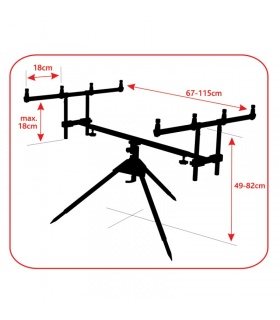 Rod Pod RP8 Baracuda cu 4 Posturi pentru pescuit la Crap Feeder pentru 4 Lansete